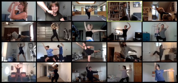 UNC students dance with Graham dancer Leslie Williams over Zoom.